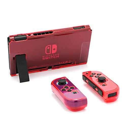 Dockable Case for Nintendo Switch, Protective Case for Nintendo Switch with a Tempered Glass Screen Protector and 6 Joy Stick Covers, Fit into The Dock Station - Red