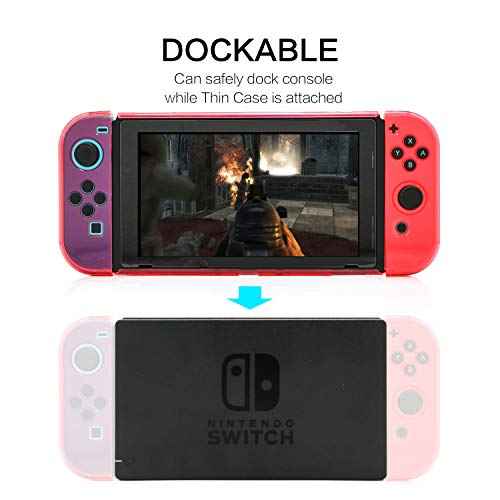 Dockable Case for Nintendo Switch, Protective Case for Nintendo Switch with a Tempered Glass Screen Protector and 6 Joy Stick Covers, Fit into The Dock Station - Red