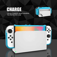 HEATFUN Switch OLED Dockable Case, Switch OLED Protective Case Blue, Switch OLED TPU Grip Cover