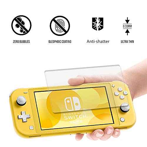 HEATFUN Switch lite Grip Case, Switch lite Protective Ergonomic Cover with Game Storage and Tempered Glass Screen Protector - Yellow