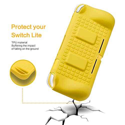 HEATFUN Switch lite Grip Case, Switch lite Protective Ergonomic Cover with Game Storage and Tempered Glass Screen Protector - Yellow