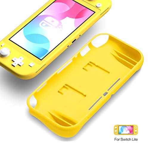 HEATFUN Switch lite Grip Case, Switch lite Protective Ergonomic Cover with Game Storage and Tempered Glass Screen Protector - Yellow