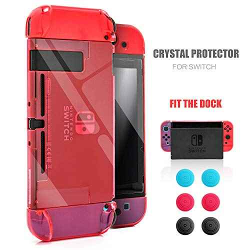 Dockable Case for Nintendo Switch, Protective Case for Nintendo Switch with a Tempered Glass Screen Protector and 6 Joy Stick Covers, Fit into The Dock Station - Red