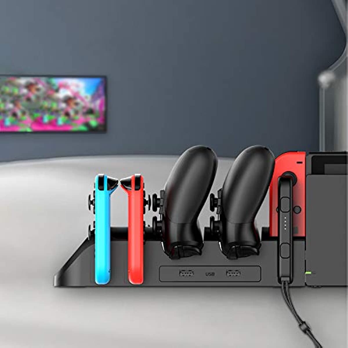 Charging Dock for Nintendo Switch, Charging Station for Nintendo Switch Joy Cons and Nintendo Switch Pro Controllers with LED Indicator