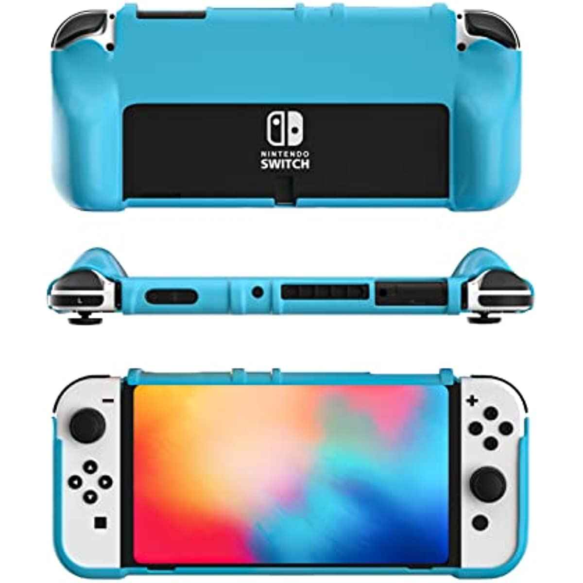 HEATFUN Switch OLED Dockable Case, Switch OLED Protective Case Blue, Switch OLED TPU Grip Cover