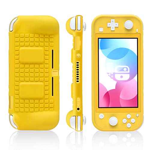 HEATFUN Switch lite Grip Case, Switch lite Protective Ergonomic Cover with Game Storage and Tempered Glass Screen Protector - Yellow