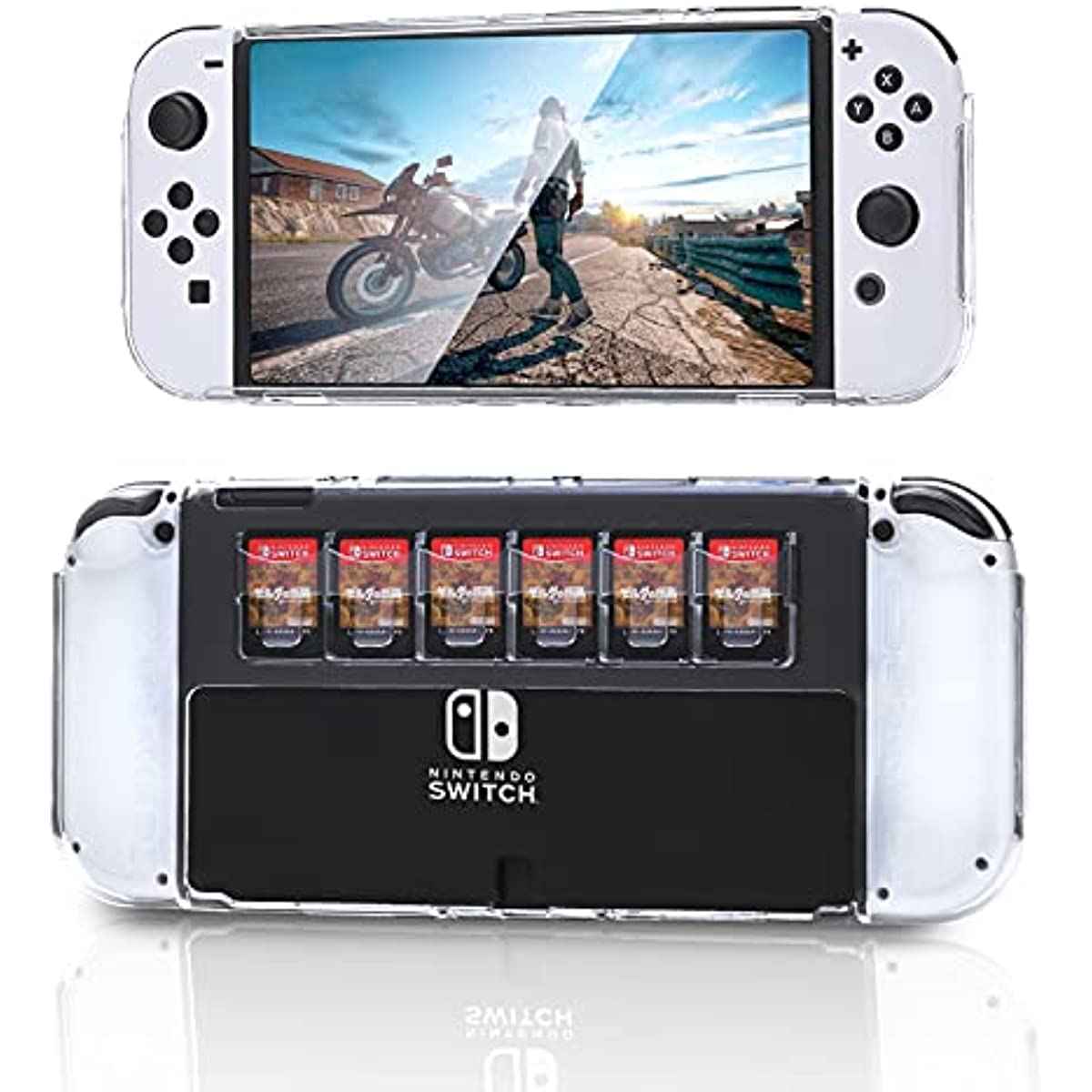 HEATFUN Switch OLED Case with Game Storage, Clear Switch OLED Hard Protective Case ( for 6 games) - Switch OLED Accessories