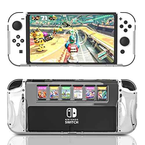 HEATFUN Switch OLED Case, Switch OLED Protective Cover with 6 Game Card Slots, Switch OLED Hard Shell Grip Case