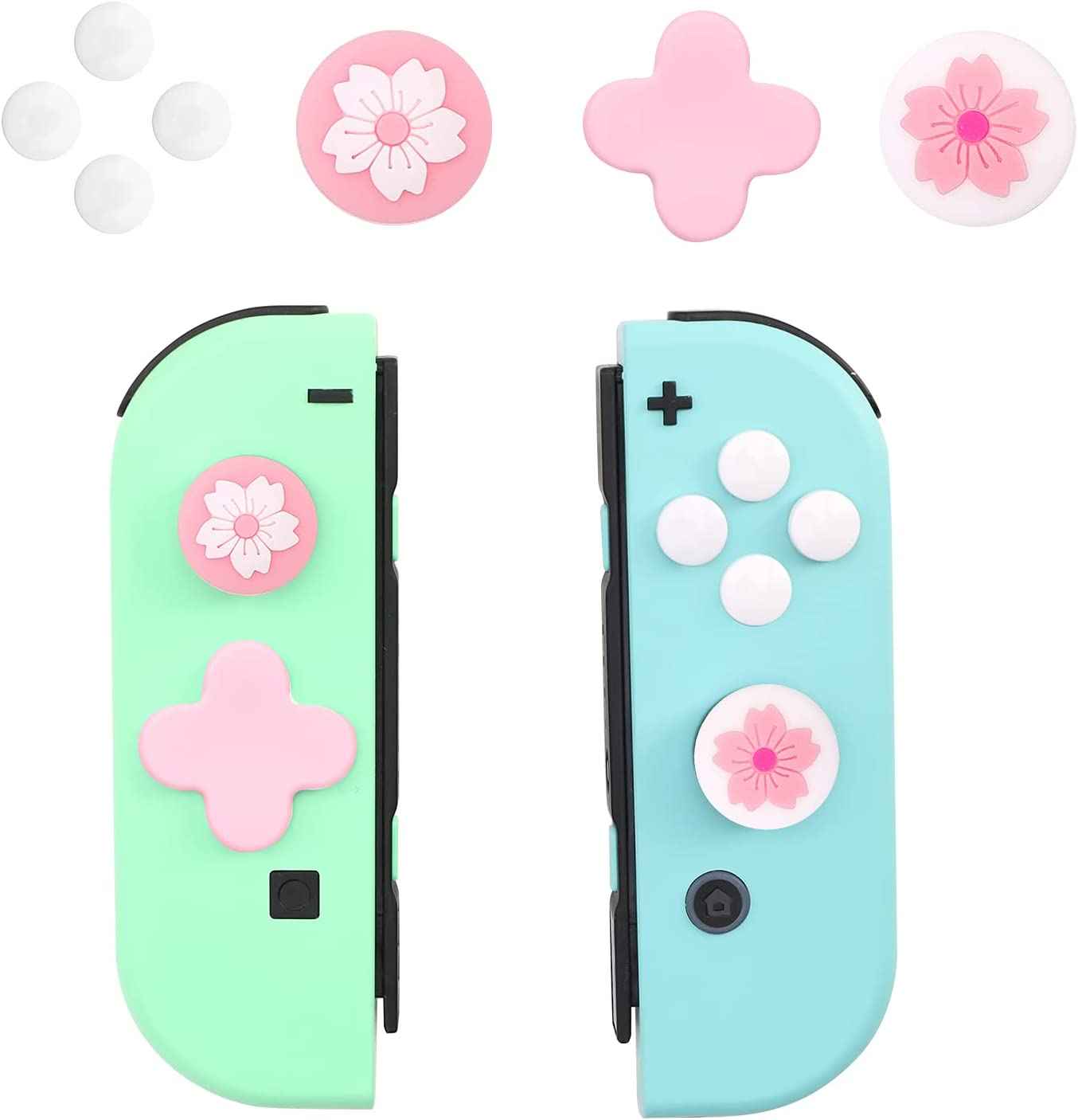 Nintendo Switch Dpad Button Caps, Switch Flower Thumb Grips, Switch Button Cap Compatible with Switch Joy-Cons