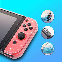 Dockable Case for Nintendo Switch, Protective Case for Nintendo Switch with a Tempered Glass Screen Protector and 6 Joy Stick Covers, Fit into The Dock Station - Clear Glitter