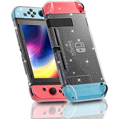 Dockable Case for Nintendo Switch, Protective Case for Nintendo Switch with a Tempered Glass Screen Protector and 6 Joy Stick Covers, Fit into The Dock Station - Clear Glitter