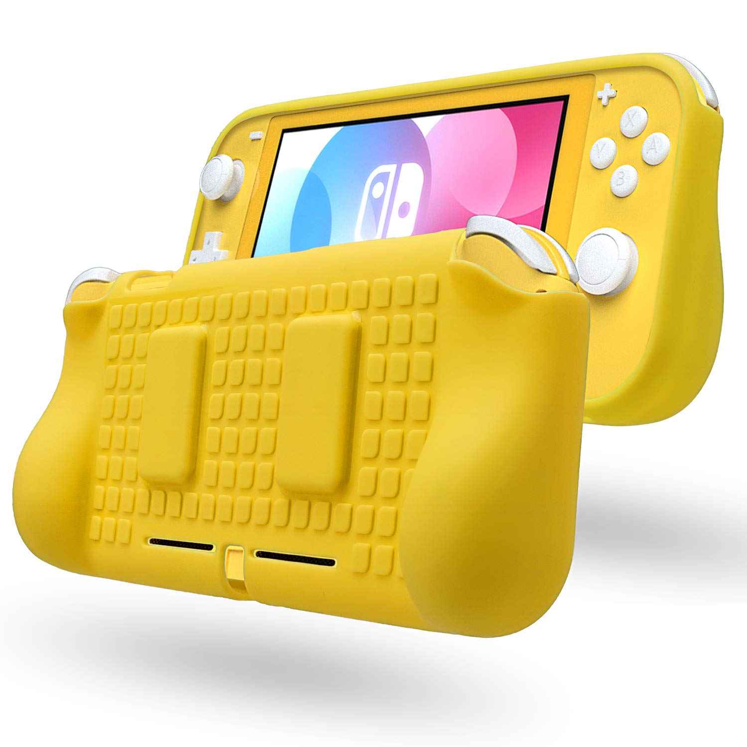 HEATFUN Switch lite Grip Case, Switch lite Protective Ergonomic Cover with Game Storage and Tempered Glass Screen Protector - Yellow