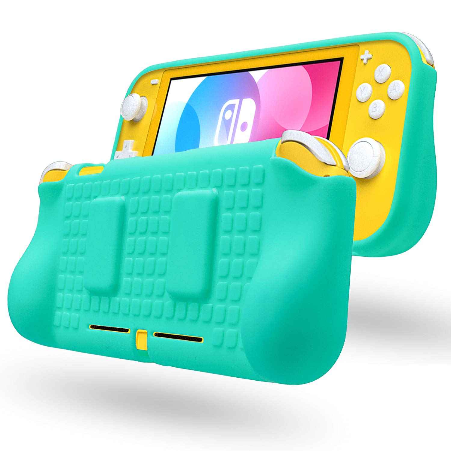 HEATFUN Switch lite Grip Case, Switch lite Protective Ergonomic Cover with Game Storage and Tempered Glass Screen Protector - Yellow