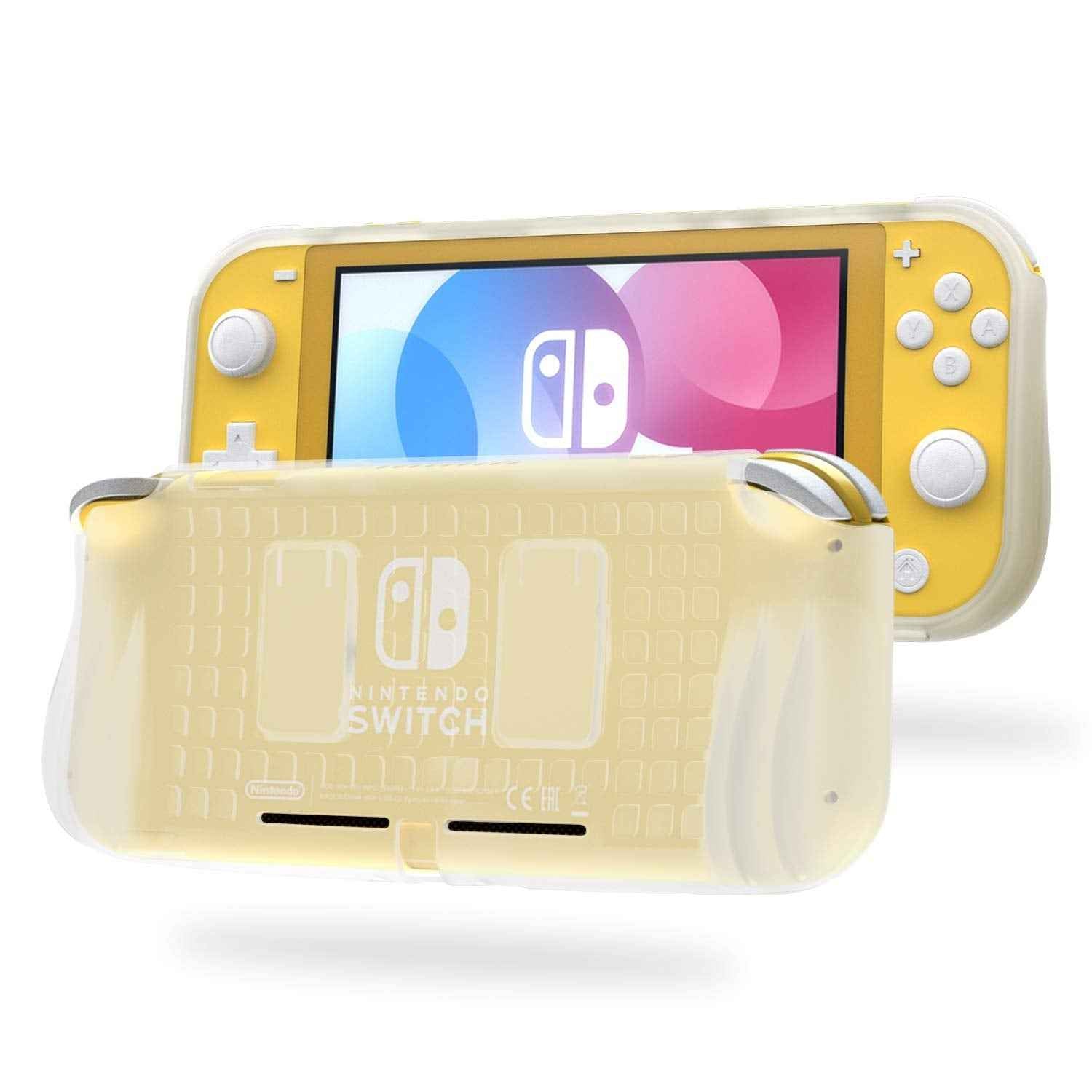 HEATFUN Switch lite Grip Case, Switch lite Protective Ergonomic Cover with Game Storage and Tempered Glass Screen Protector - Yellow