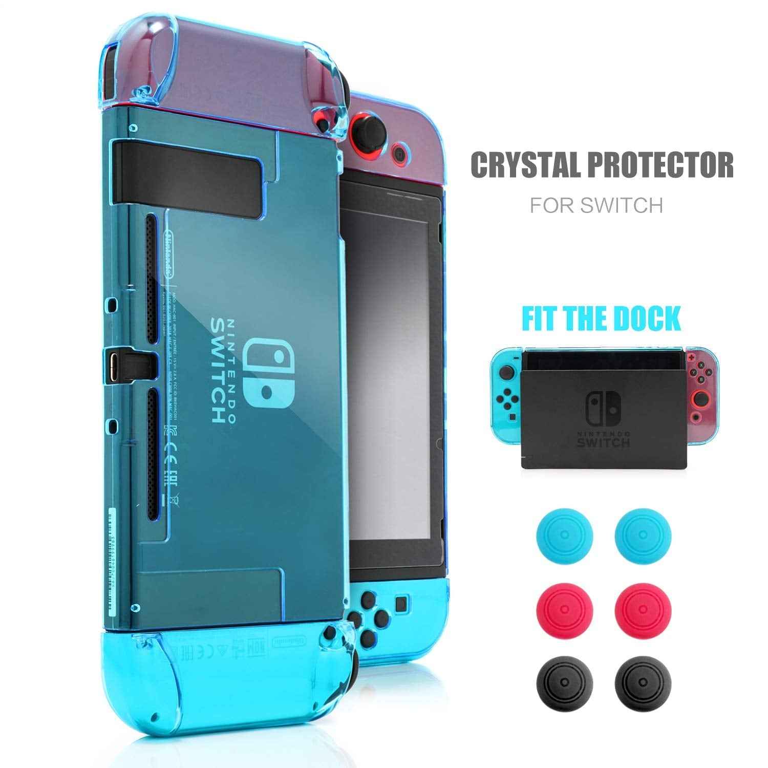 Dockable Case for Nintendo Switch, Protective Case for Nintendo Switch with a Tempered Glass Screen Protector and 6 Joy Stick Covers, Fit into The Dock Station - Red