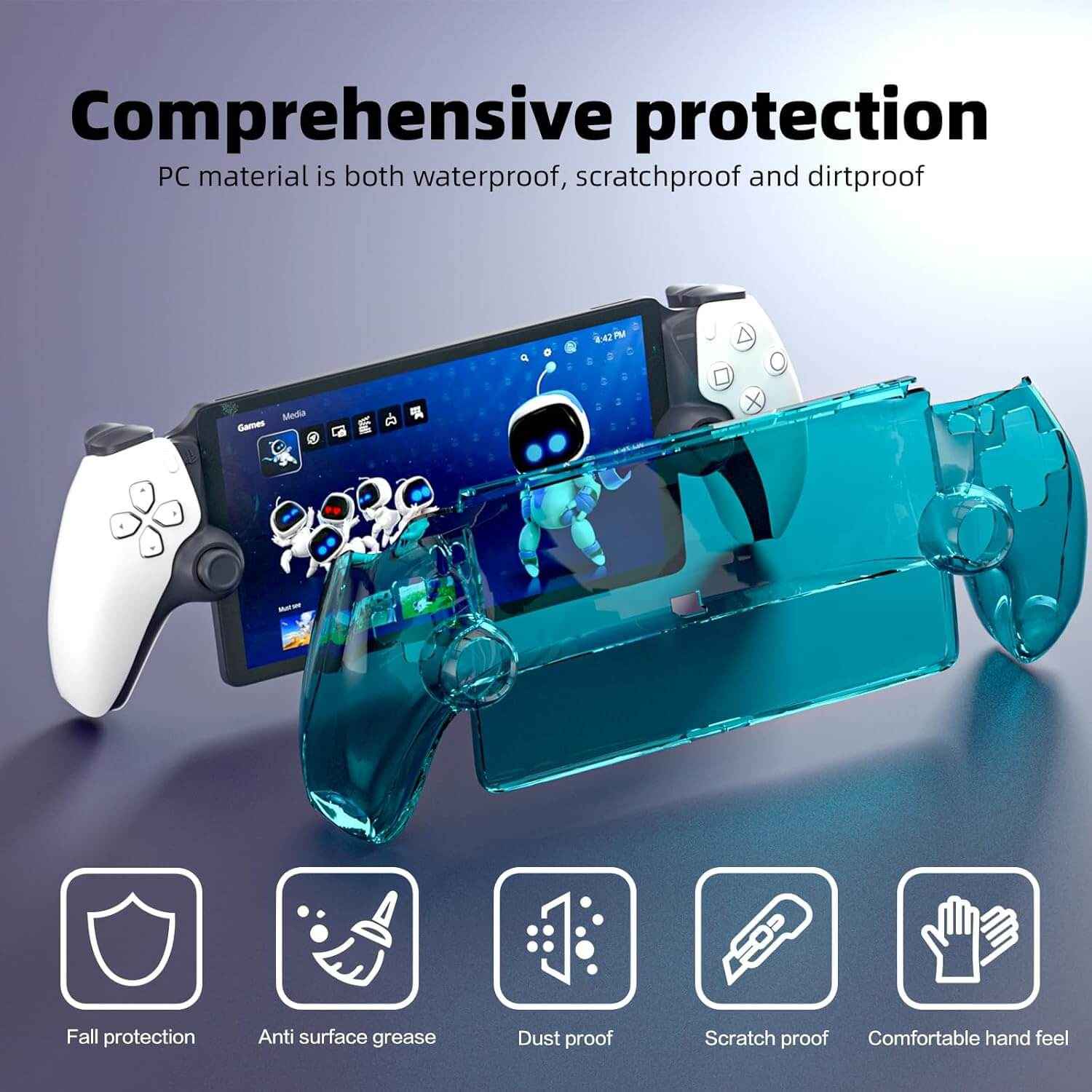 HEATFUN PS Portal Protective Case, Hard Cover Case for PlayStation Portal Remote Player, Shockproof Protective Cover - Blue