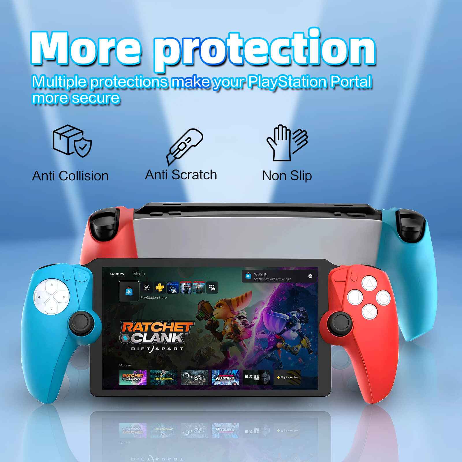 HEATFUN Silicone Grip for Playstation Portal Remote Player, Playstation Portal Remote Player Protective Silicone Case - Blue and Red