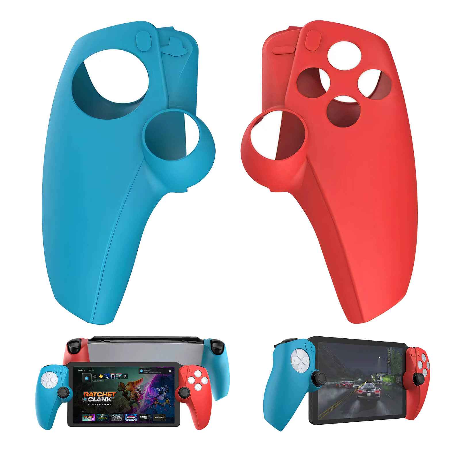 HEATFUN Silicone Grip for Playstation Portal Remote Player, Playstation Portal Remote Player Protective Silicone Case - Blue and Red