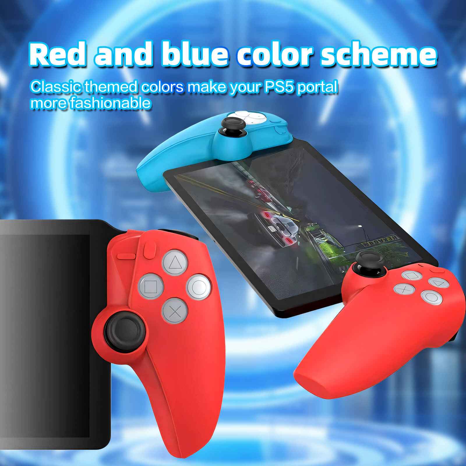 HEATFUN Silicone Grip for Playstation Portal Remote Player, Playstation Portal Remote Player Protective Silicone Case - Blue and Red