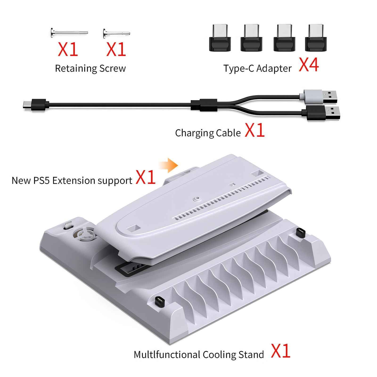 HEATFUN PS5 Slim Stand and Cooling Station with RGB LED Charging Station for Playstation 5 Slim Console, Fast PS5 Controller Charger, PS5 Slim Accessories with 3-Level Cooling Fan, 3 USB Hub - White