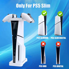 HEATFUN PS5 Slim Stand, Holder for 2023 Playstation 5 Disc & Digital Edition with Controller Holder, 2 in 1 Horizontal and Vertical Stand for PS5 Slim - White